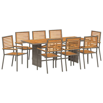 Garten Essgruppe 9 pcs Grau und Braun Poly-Rattan