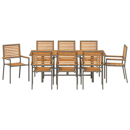Garten Essgruppe 9 pcs Grau und Braun Poly-Rattan