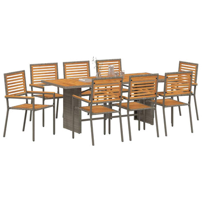 Garten Essgruppe 9 pcs Grau und Braun Poly-Rattan