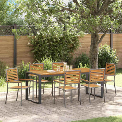 Garten Essgruppe 7 pcs Grau und Braun Poly-Rattan