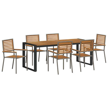 Garten Essgruppe 7 pcs Grau und Braun Poly-Rattan