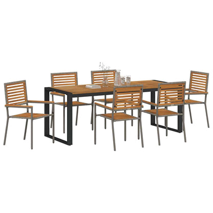 Garten Essgruppe 7 pcs Grau und Braun Poly-Rattan