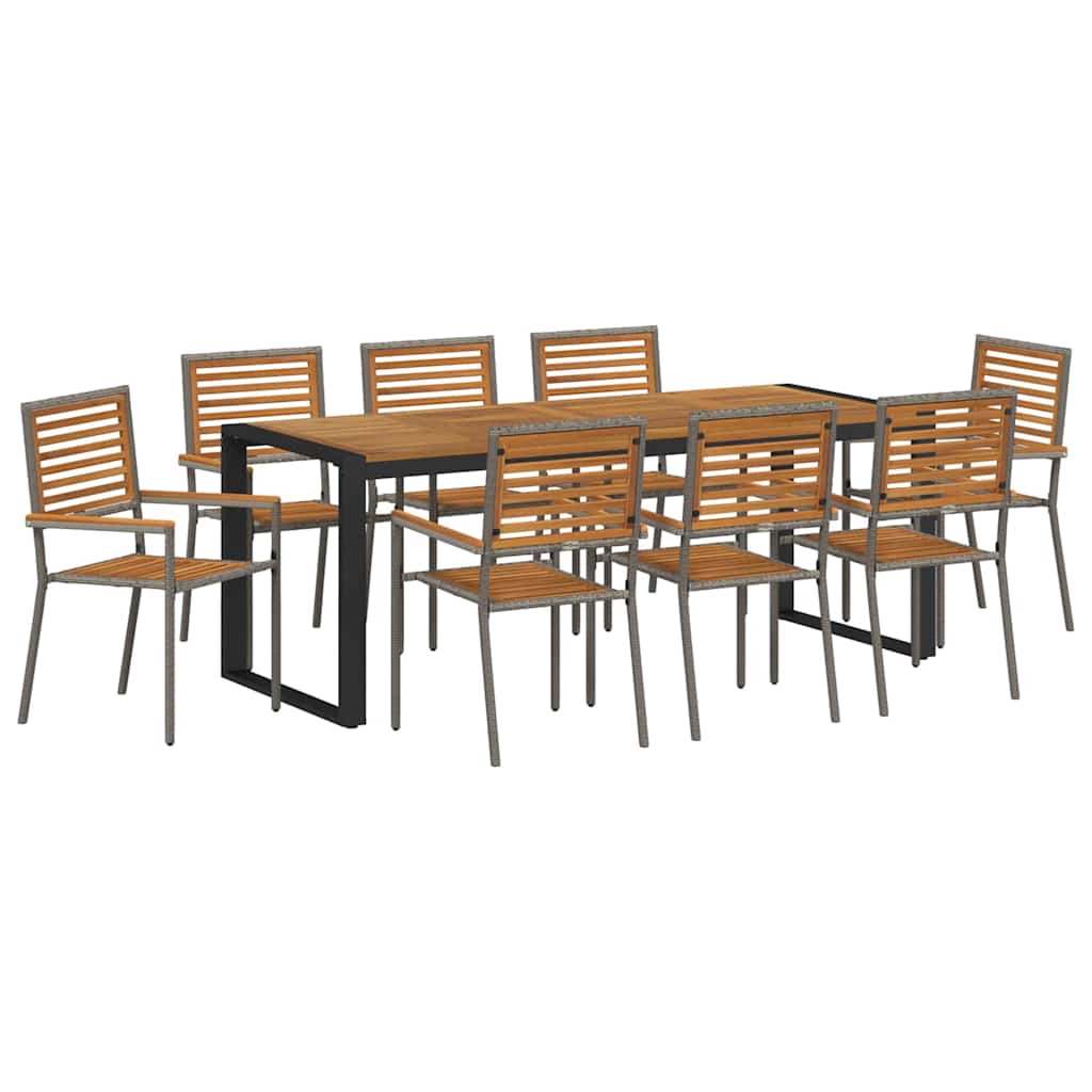 Garten Essgruppe 9 pcs Grau und Braun Poly-Rattan