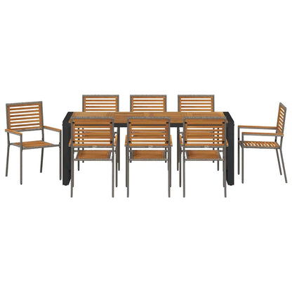 Garten Essgruppe 9 pcs Grau und Braun Poly-Rattan