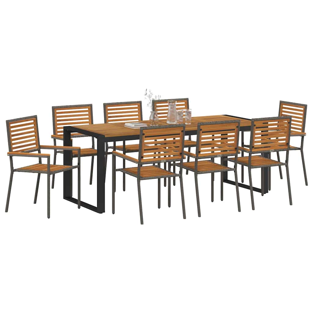 Garten Essgruppe 9 pcs Grau und Braun Poly-Rattan