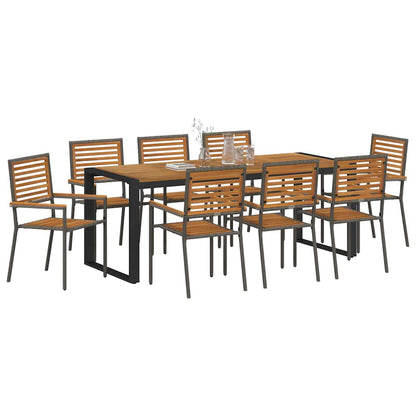 Garten Essgruppe 9 pcs Grau und Braun Poly-Rattan