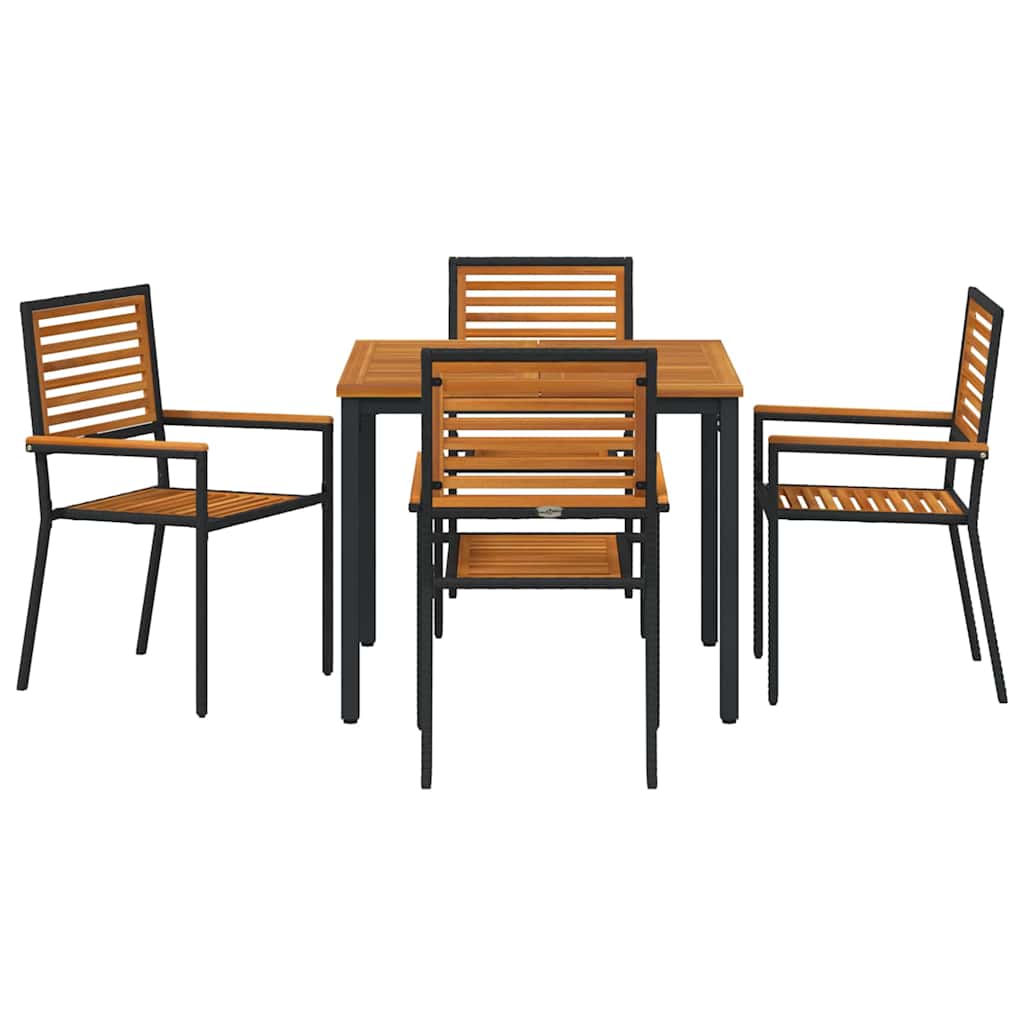 vidaXL Garten Essgruppe 5 pcs Schwarz 90 x 90 x 75 cm Poly-Rattan