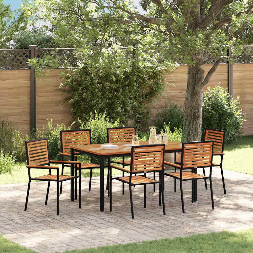 Garten Essgruppe 7 pcs Schwarz und Braun Poly-Rattan
