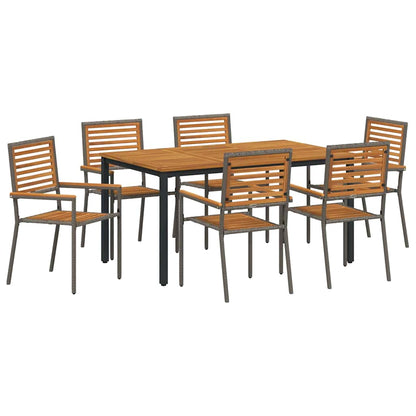 Garten Essgruppe 7 pcs Grau und Braun Poly-Rattan