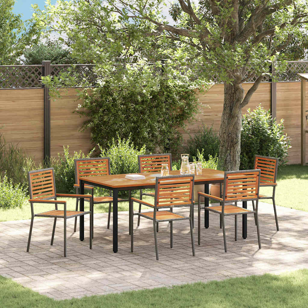 Garten Essgruppe 7 pcs Grau und Braun Poly-Rattan