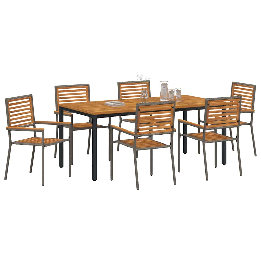 Garten Essgruppe 7 pcs Grau und Braun Poly-Rattan