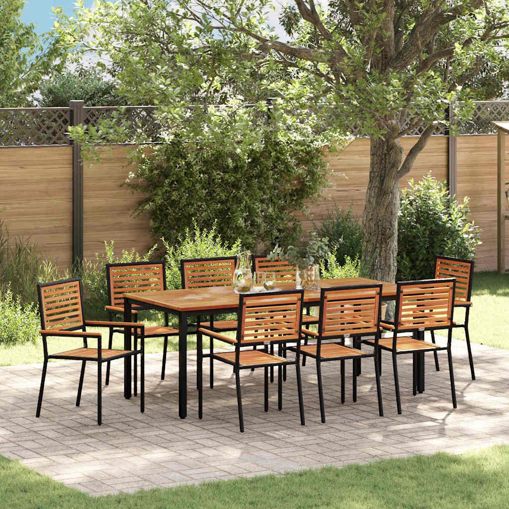 vidaXL Salon de jardin à dîner 9 pcs Noir et Marron Résine tressée