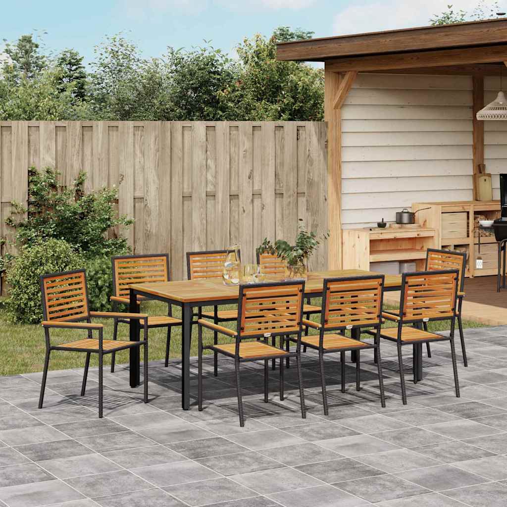 vidaXL Salon de jardin à dîner 9 pcs Noir et Marron Résine tressée