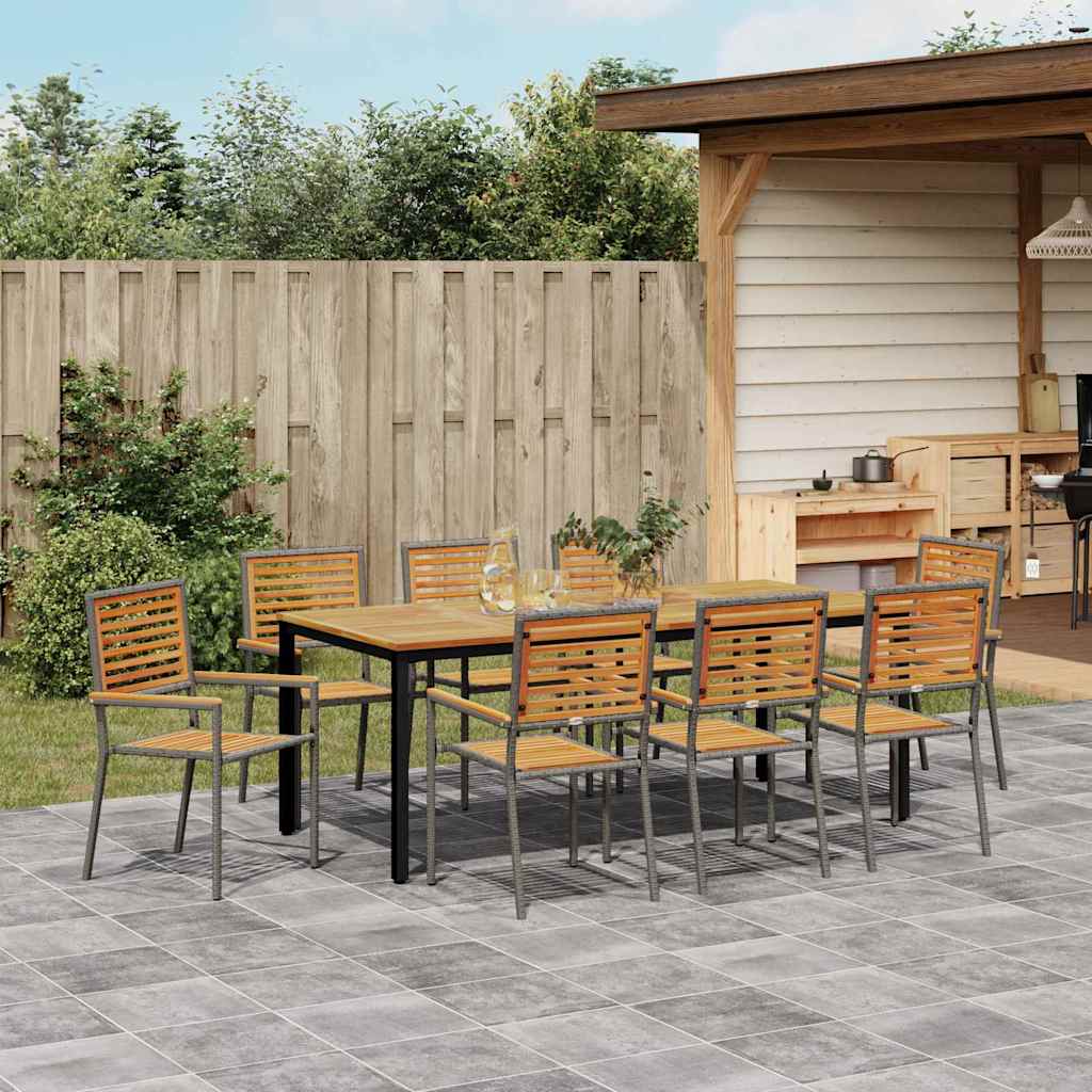 vidaXL Ensemble de salle à manger de jardin 9 pcs Gris et marron Résine tressée