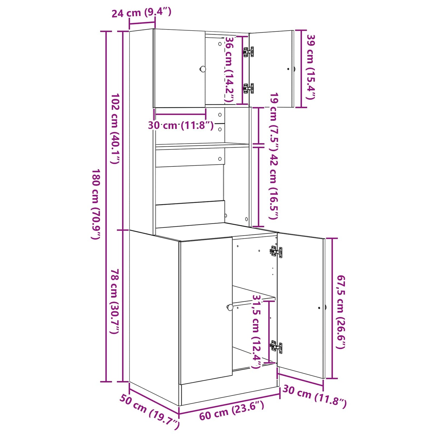 vidaXL Küchenbuffet 2 pcs Schwarz Eichen-Optik 60 x 50 x 180 cm