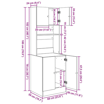 vidaXL Küchenbuffet 2 pcs Schwarz Eichen-Optik 60 x 50 x 180 cm