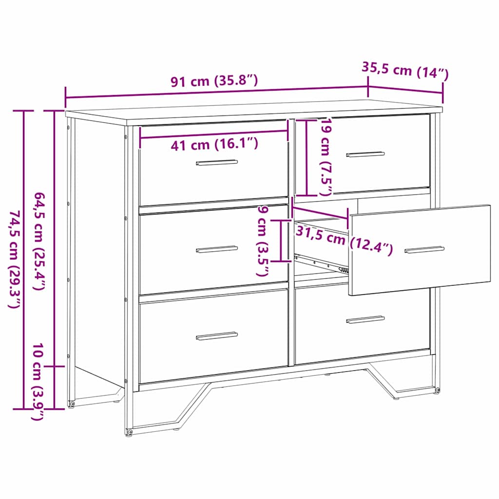 Kommode mit Schubladen 2 pcs Altholz 91 x 35,5 x 74,5 cm