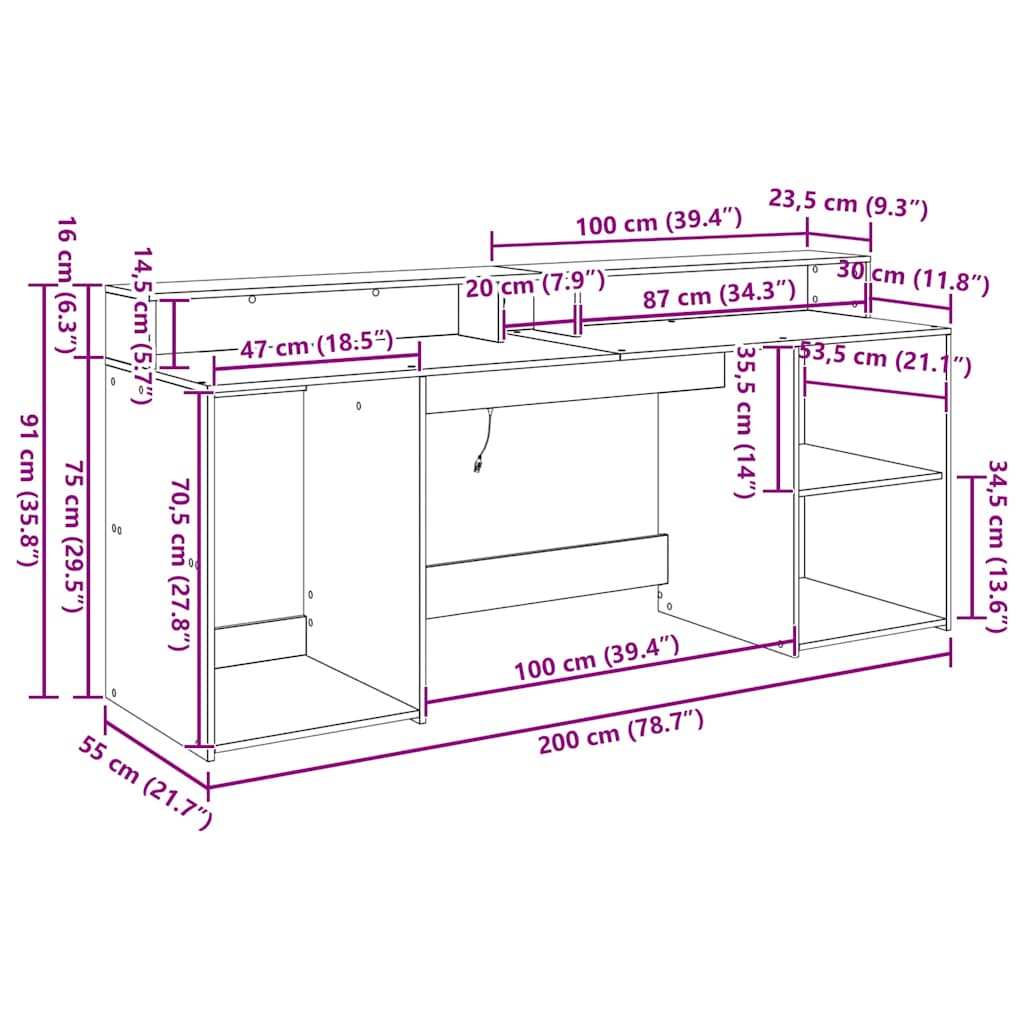 vidaXL Schreibtisch Schwarze Eiche 200 x 55 x 91 cm Holzwerkstoff