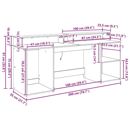 vidaXL Schreibtisch Schwarze Eiche 200 x 55 x 91 cm Holzwerkstoff