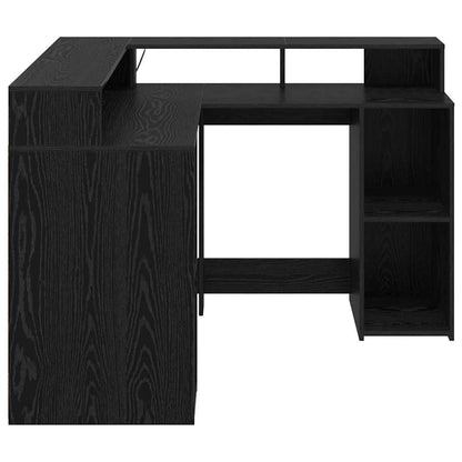 vidaXL Schreibtisch mit Regal Schwarz Eichen-Optik 130 x 130 x 91 cm