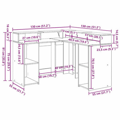 vidaXL Schreibtisch mit Regal Schwarz Eichen-Optik 130 x 130 x 91 cm