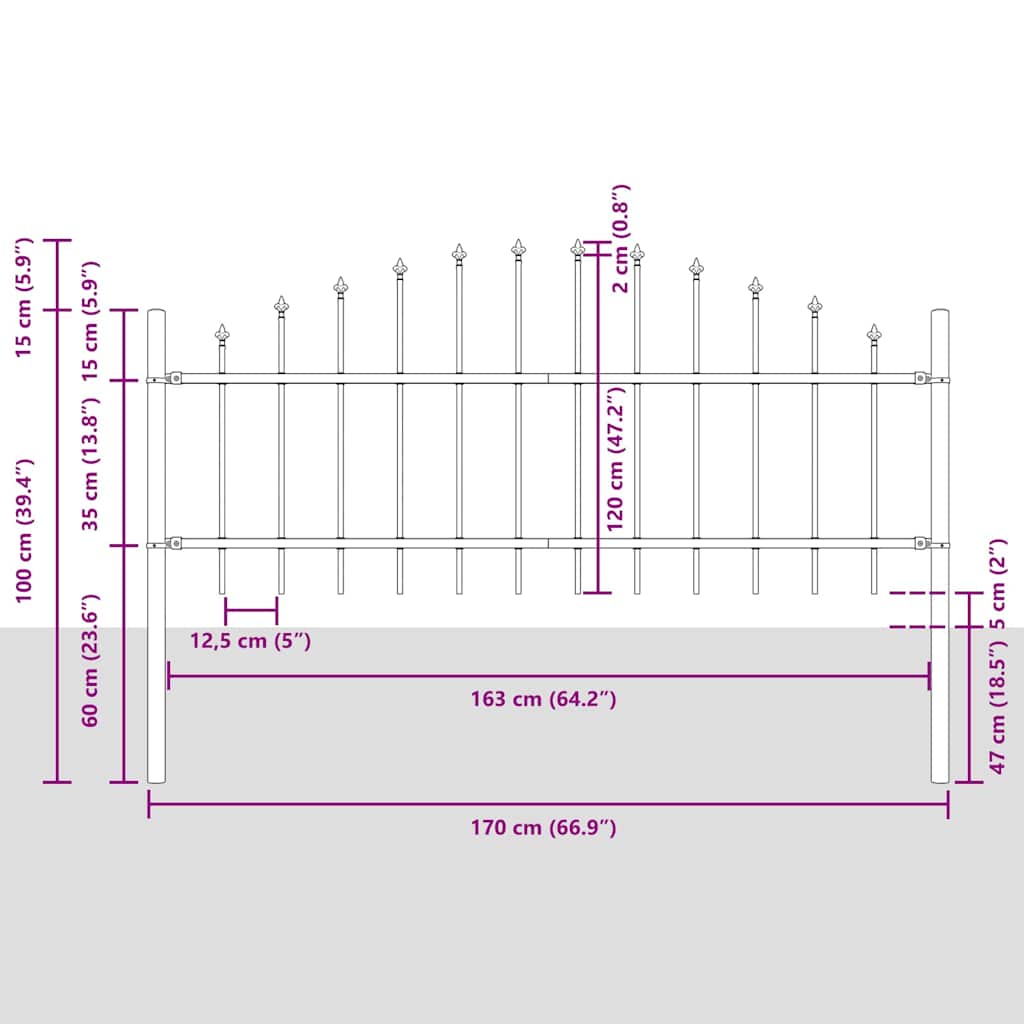 vidaXL Gartenzaun 3 pcs Grau 170 x 140 cm Pulverbeschichteter Stahl