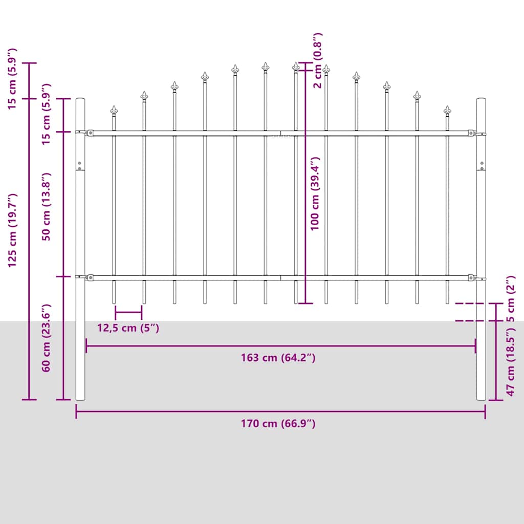 vidaXL Clôture de jardin 5 pcs Gris 170 x 140 cm Acier poudré