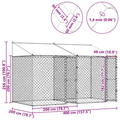 Hundekäfig mit Dach Silber 400 x 200 x 256 cm Stahl und PE