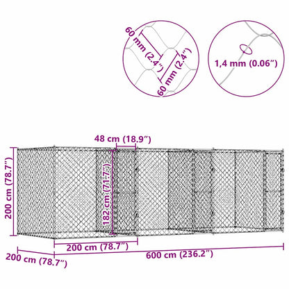 Hundekäfig Silber 600 x 200 x 200 cm Verzinkter Stahl