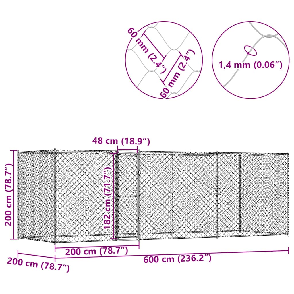 Hundekäfig Silber 600 x 200 x 200 cm Verzinkter Stahl