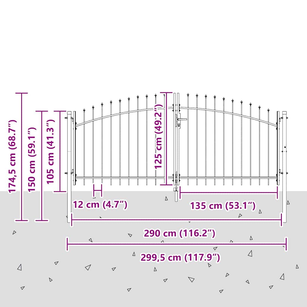 Doppeltor mit Schloss Grau 299,5 x 174,5 cm Stahl