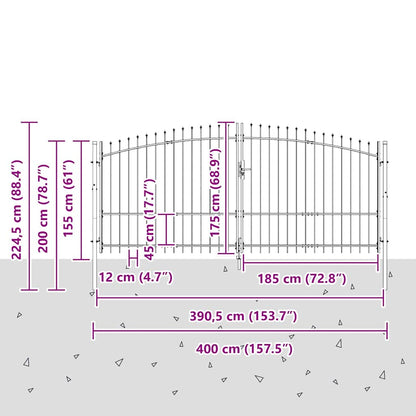 vidaXL Doppeltor mit Schloss Grau 400 x 199.5 cm Stahl