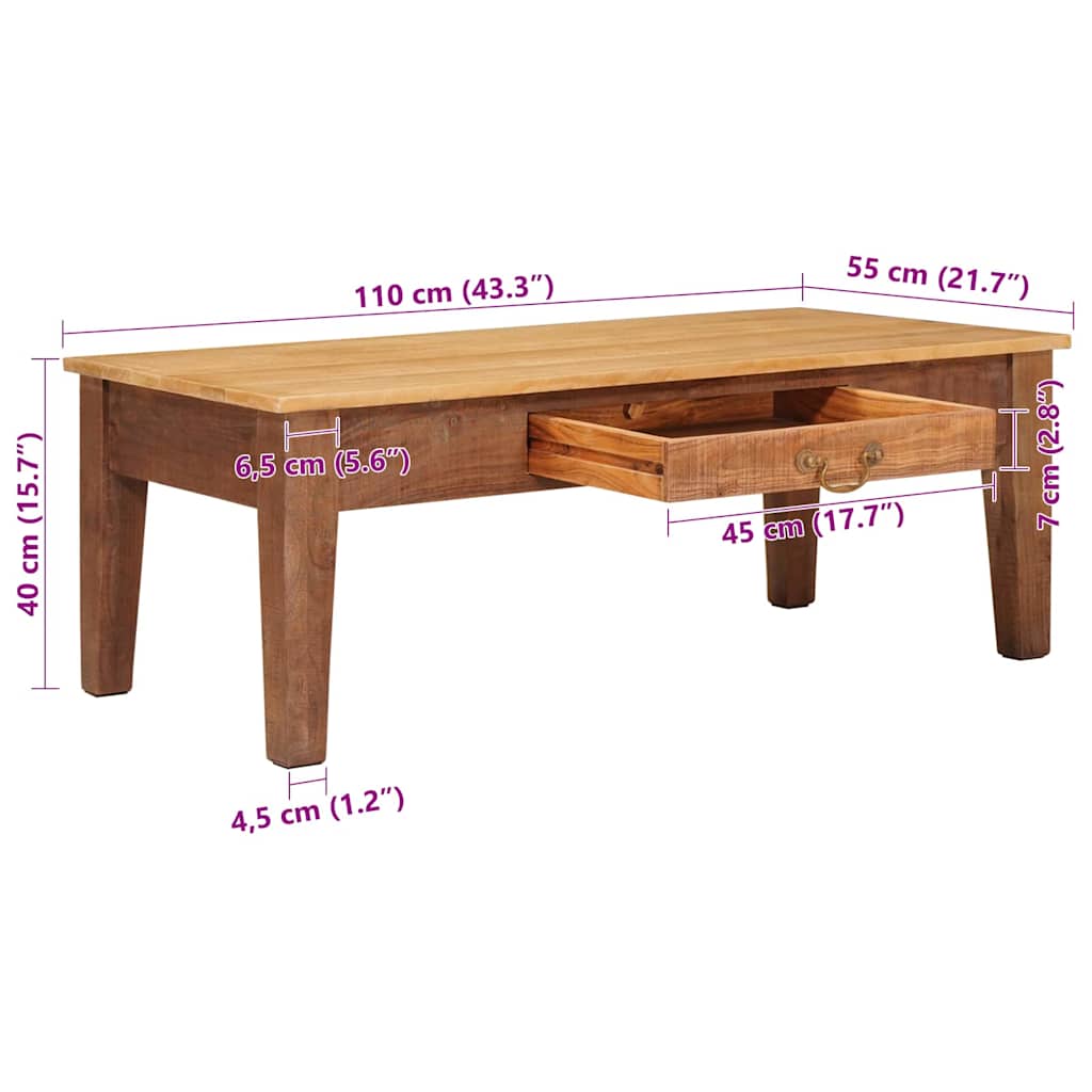 vidaXL Table basse marron 110 x 55 x 40 cm bois de manguier massif