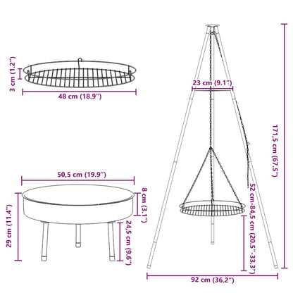 Lagerfeuer Stativ 3 pcs Schwarz Stahl