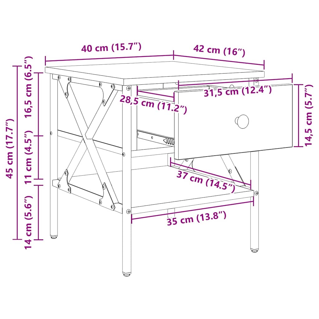 vidaXL Nachttisch Altholz 40 x 42 x 45 cm Schichtholz und Metall