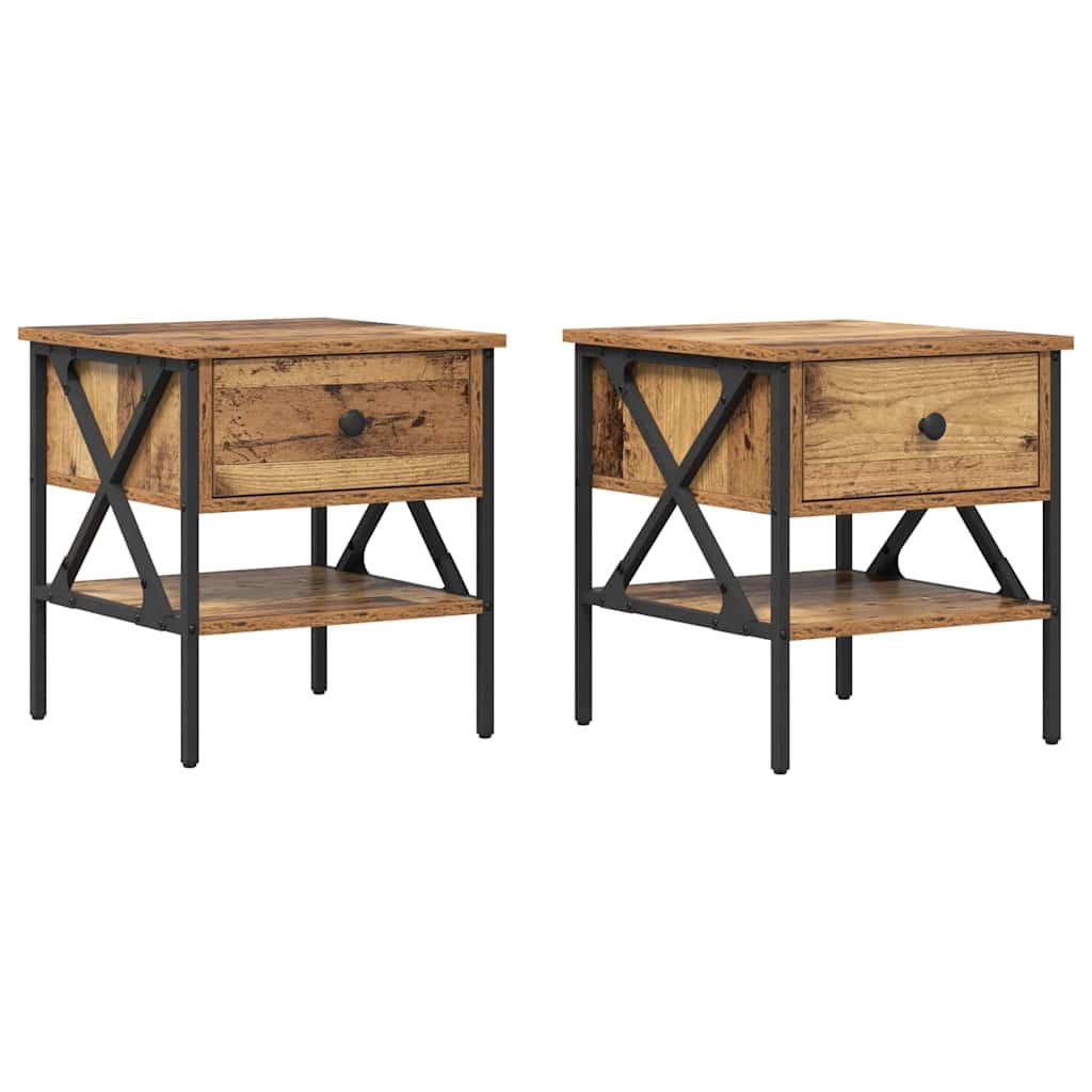 vidaXL Tables de chevet 2 pcs bois de récupération 40 x 42 x 45 cm contreplaqué et métal
