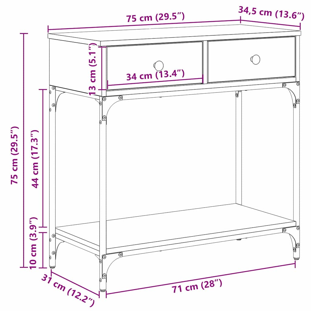 vidaXL Konsolentisch mit Regal Schwarz Eichen-Optik 75 x 34.5 x 75 cm