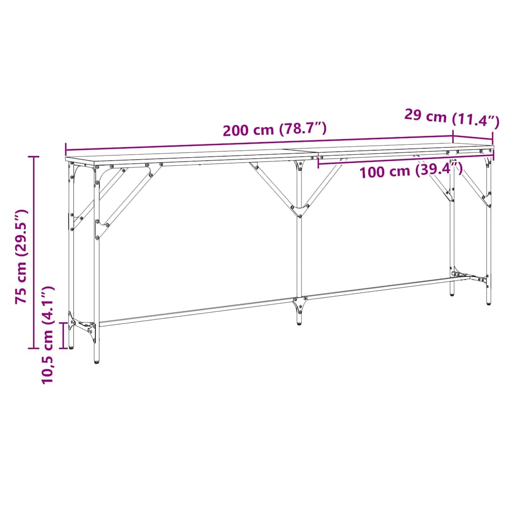 vidaXL Konsolentisch Altholz 200 x 29 x 75 cm Schichtholz und Metall