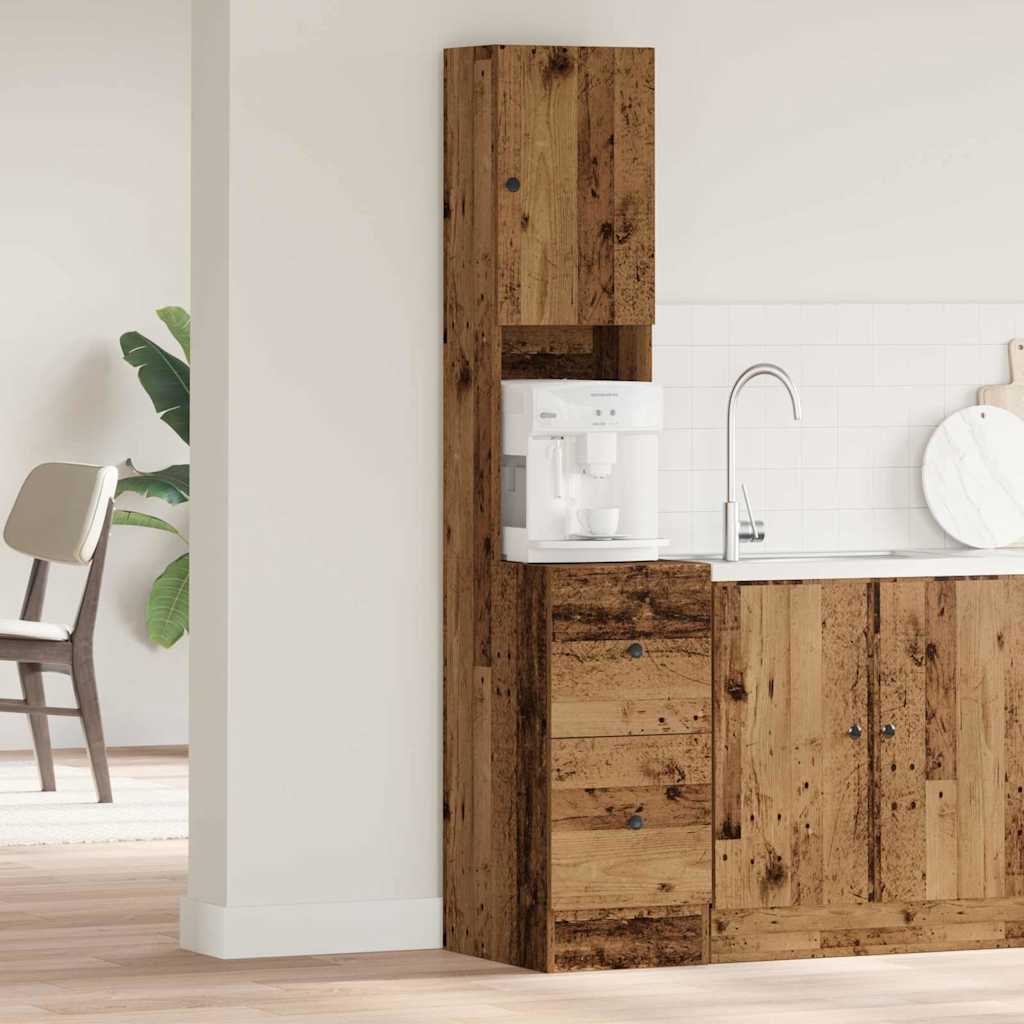 Küchenbuffet mit Schubladen mit Regal Altholz 32 x 50 x 180 cm