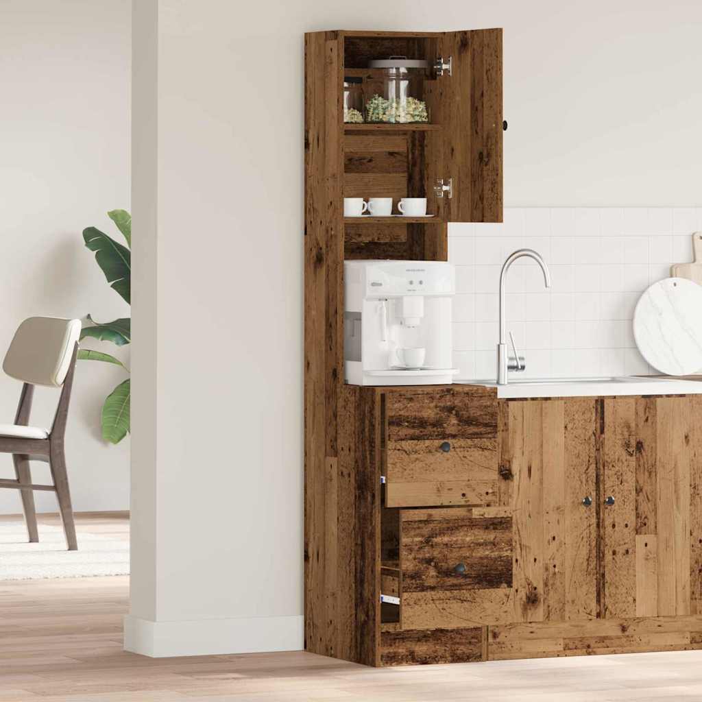 Küchenbuffet mit Schubladen mit Regal Altholz 32 x 50 x 180 cm