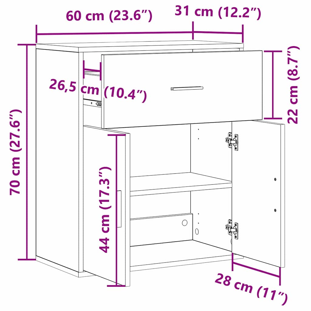 Sideboard Schwarz Eichen-Optik 60 x 31 x 70 cm Holzwerkstoff