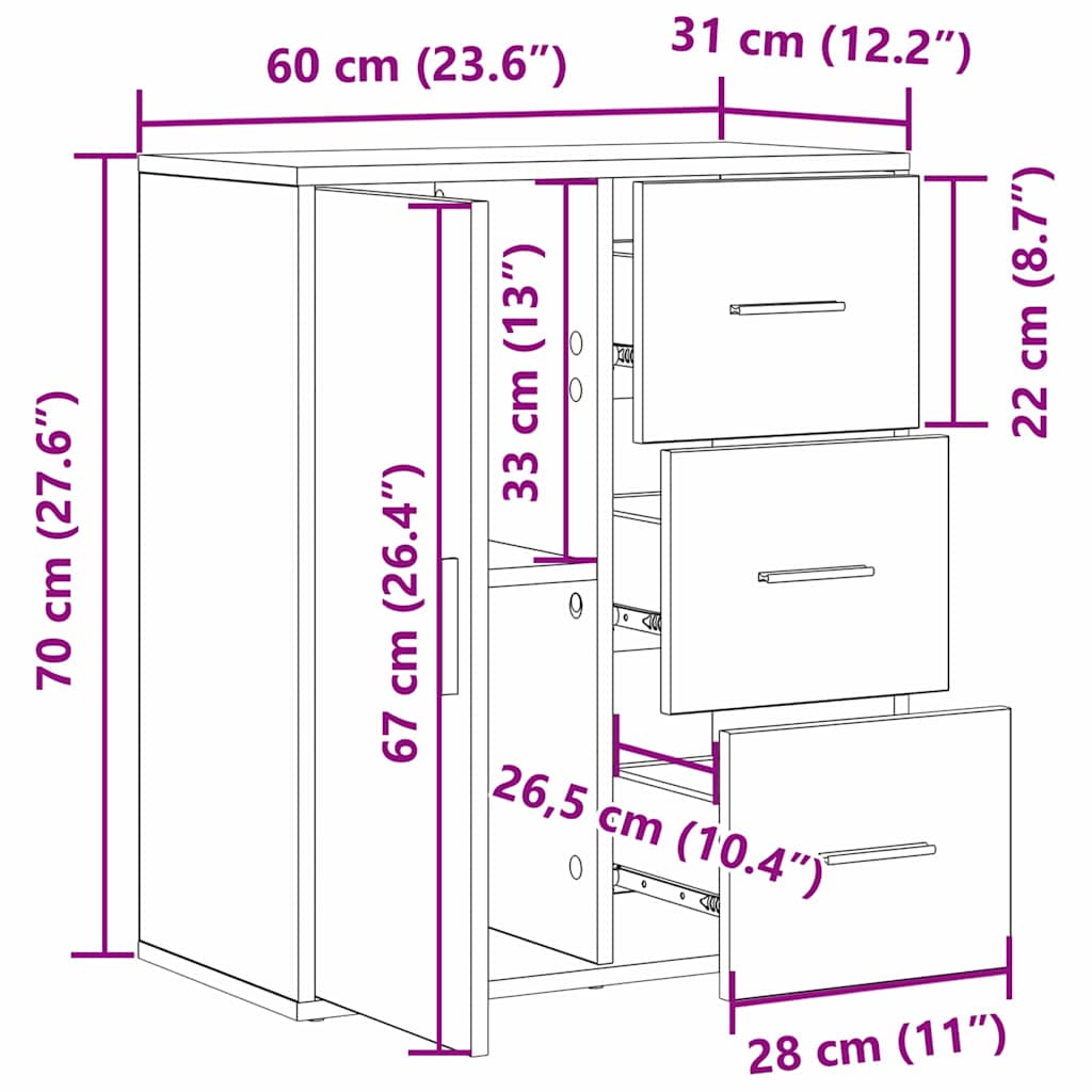 vidaXL Sideboard Schwarz Eichen-Optik 60 x 31 x 70 cm Holzwerkstoff
