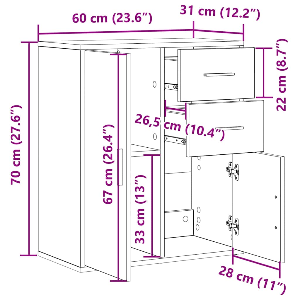 Sideboard mit Schubladen Altholz 60 x 31 x 70 cm Holzwerkstoff