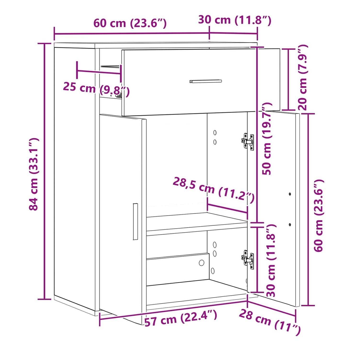 vidaXL Bahut noir aspect chêne 60 x 30 x 84 cm, bois d'ingénierie
