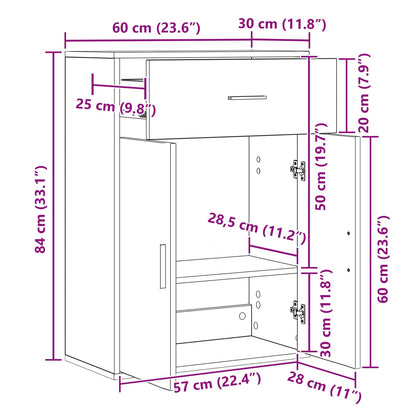 vidaXL Bahut noir aspect chêne 60 x 30 x 84 cm, bois d'ingénierie