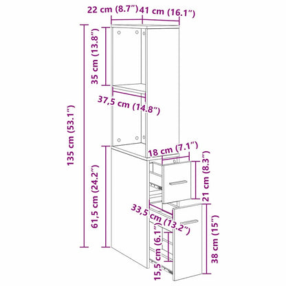vidaXL Badezimmermöbel-Set Schwarz Eichen-Optik 22 x 41 x 135 cm