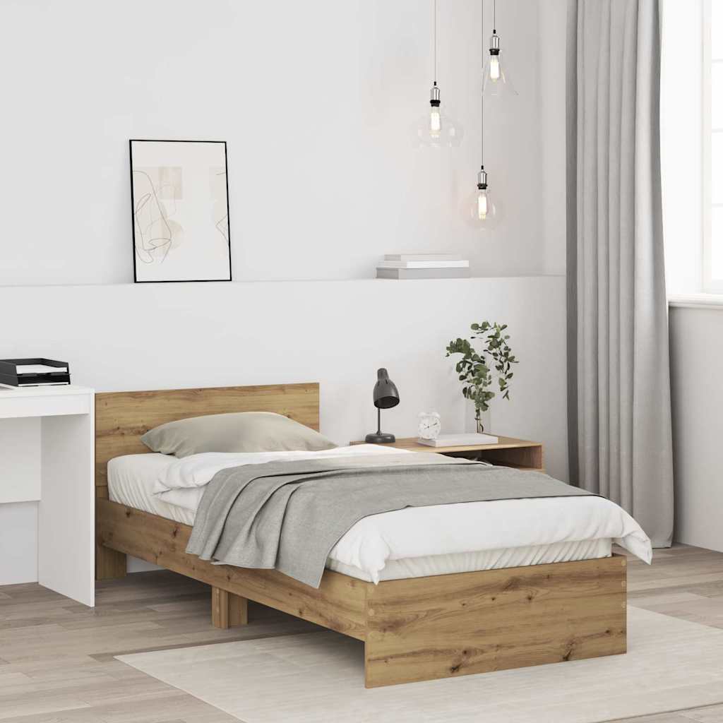 vidaXL Bettrahmen mit Kopfteil Artisan-Eiche 90 x 190 cm Holzwerkstoff