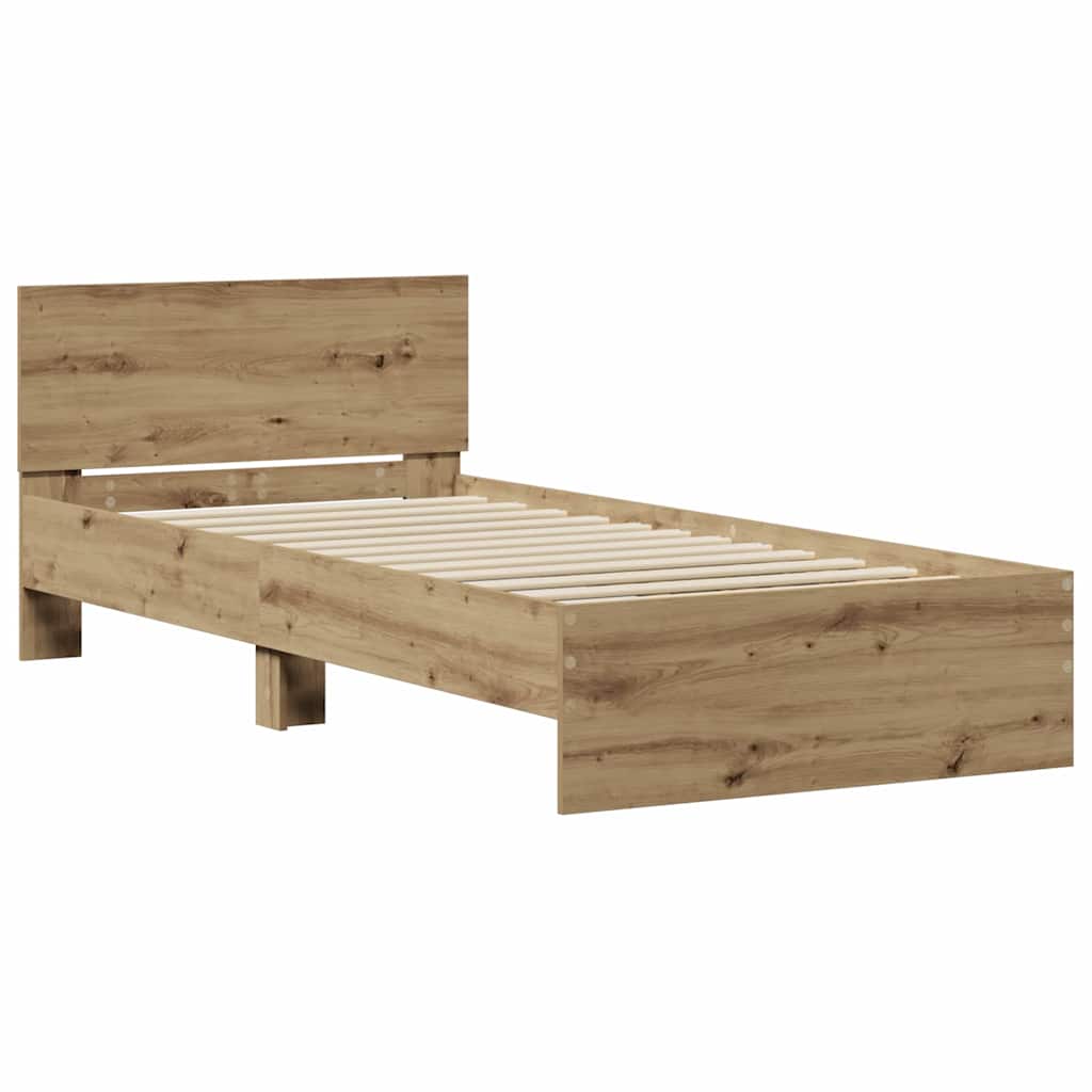 vidaXL Bettrahmen mit Kopfteil Artisan-Eiche 90 x 190 cm Holzwerkstoff