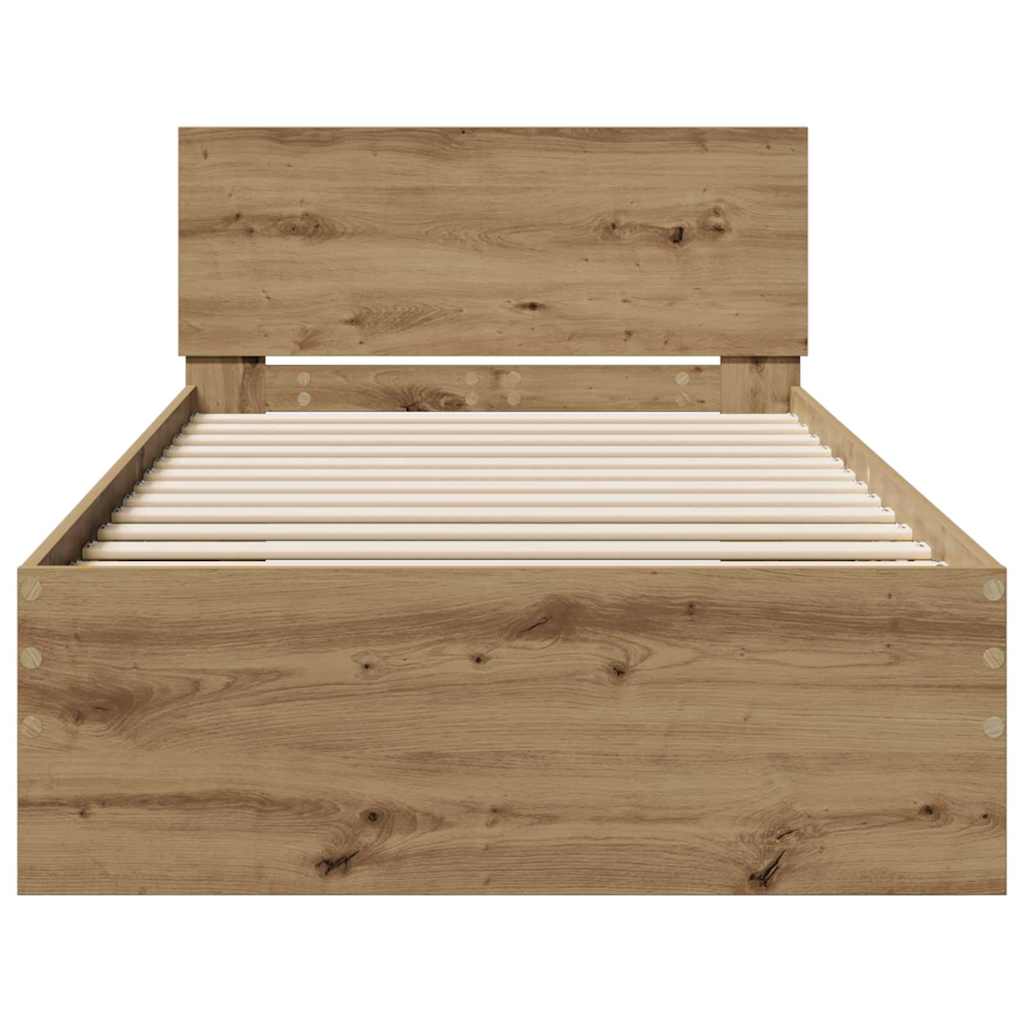 vidaXL Bettrahmen mit Kopfteil Artisan-Eiche 90 x 190 cm Holzwerkstoff