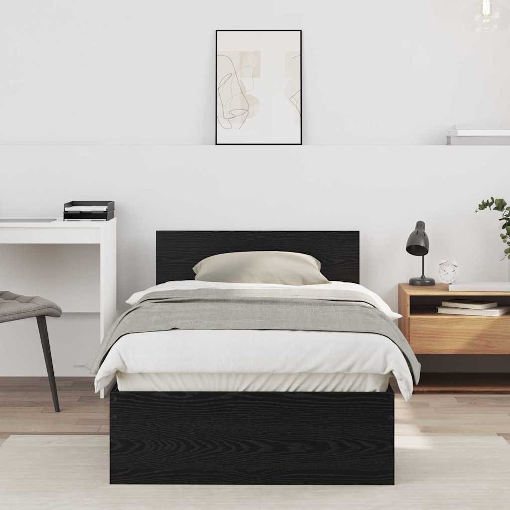 vidaXL Bettrahmen Schwarz Eichen-Optik 90 x 190 cm Holzwerkstoff